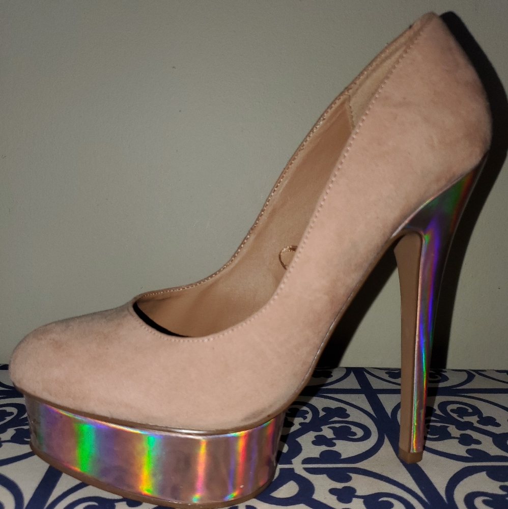 F21 nude heels with holographic